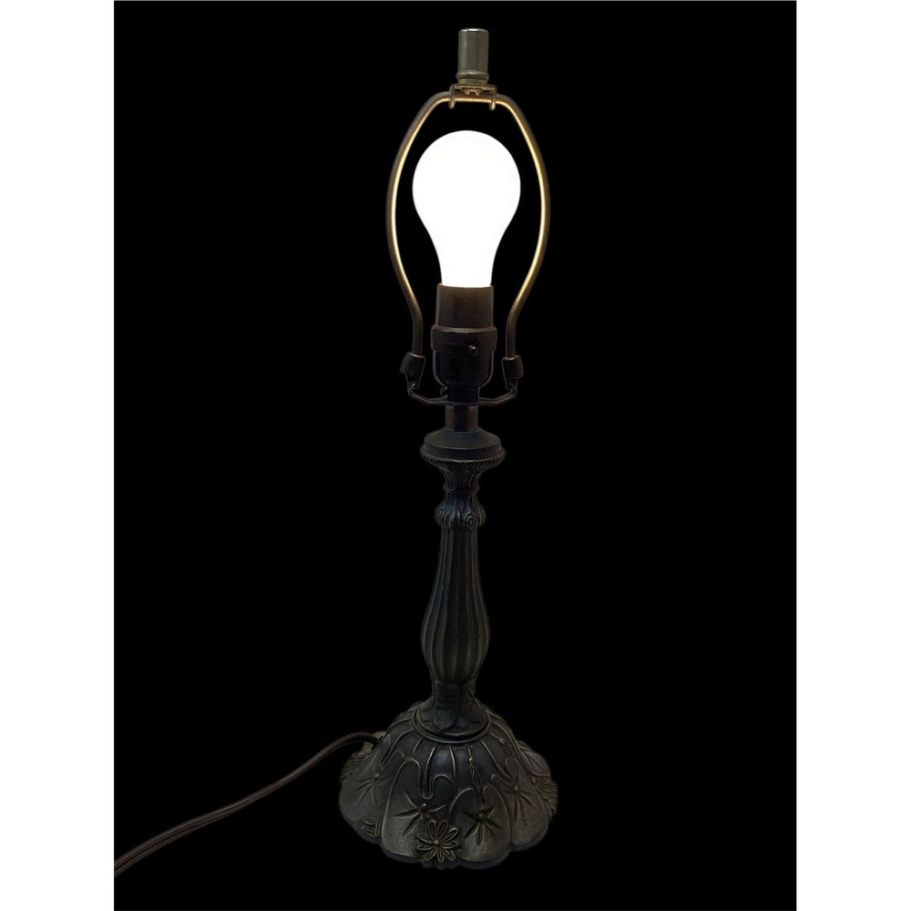 Cast Metal Tiffany Style Table Lamp Base Art Nouveau Lily Pads 17"